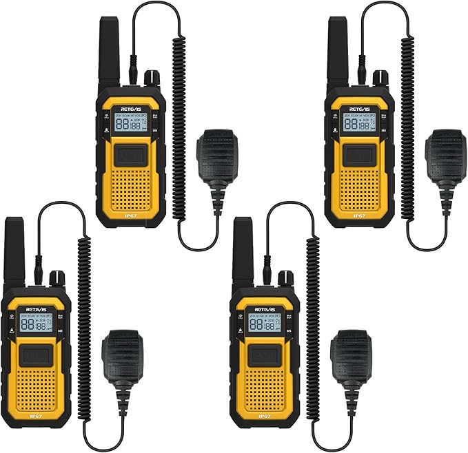 Retevis RB48 Walkie Talkies Long Range, 2 Way Radio with Shoulder Mic, IP67 Waterproof, 2000mAh, Vibration Reminder, Emergency, NOAA, Heavy Duty Two Way Radios(4 Pack)
