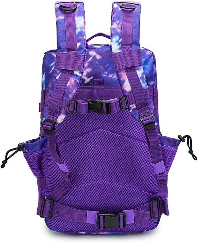 45L Military Tactical Backpack for Men & Women Bug Out Bag Assault pack Molle Daypack Hiking Trekking Rucksack (2.0 side pockets (purple tie-dye)
