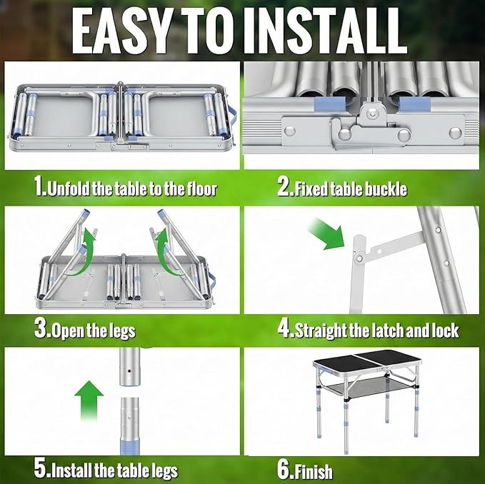Small Folding Table Portable, 2FT Camping Pinic Table with 3 Adjustable Height, Aluminum Foldable Lightweight Patio Side Table with Carry Handle for Outdoor Hiking Camp BBQ Beach (Black)