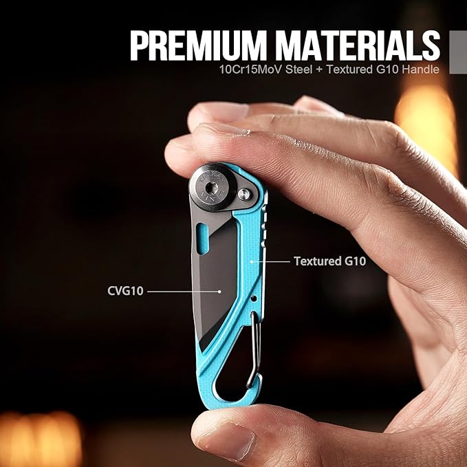 TACRAY Vinto 5-in-1 Small Pocket Knife – Ultra-Light Compact Multitool with Utility Knife, Seatbelt Cutter, Bottle Opener, Flathead Screwdriver & Keyring Attachment for Everyday Carry (Blue)