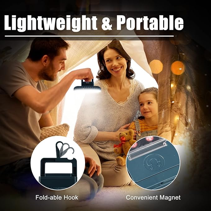Portable Camping Fan with LED Lantern USB Rechargeable Waterproof Tent Fan with Hanging Hook Magnet Survival Kits for Indoor Outdoor Hiking Car Office Desk Outdoor Emergency Power Outage
