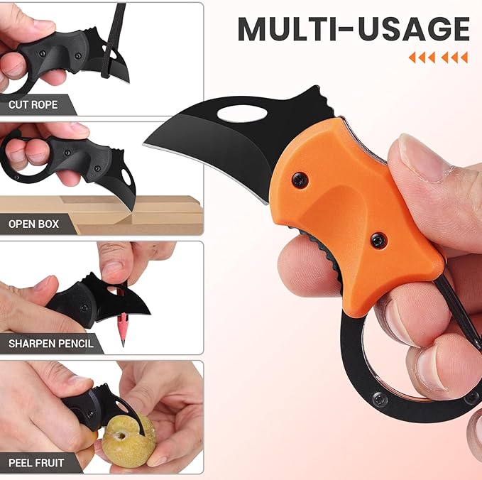 FUNBRO 2 Pack Small Pocket Knife Gifts for Men & Women, Folding Box Cutter, Birthday & Christmas Stocking Stuffers Gifts Idea for Wife Husband Dad Mom (Black & Orange)