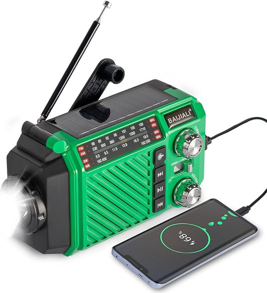 Hand Crank Emergency Weather Radio with 2600mAh/9620mWh Power Bank, NOAA AM FM Shortwave Portable Radio, Solar & USB-C Charging, Flashlight, SOS Alarm for Emergency Kits (Green)