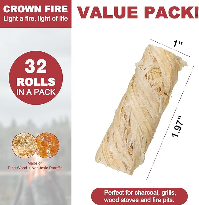 Fire Starters for Solo Stove Mesa, 32 Count BBQ Firestarter and Fireplace Accessories, Pellets for Bonfire and Firepit, Camping, Grilling, Cooking, Campfires, Charcoal, Wood, and Sticks (32 Rolls)