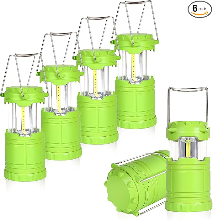 6-Pack Mini LED Green Camping Lanterns, Portable Camping Lights, Outdoor Handled Lamps, Essential Emergency Lights for Power Outages, Hiking, Hurricane