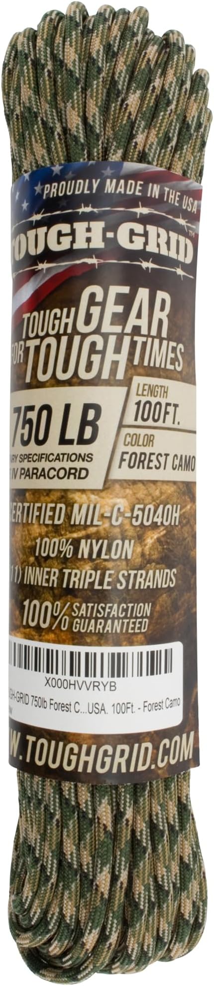 TOUGH-GRID 750 Paracord Military Grade Nylon Rope - Type IV Mil-Spec Made in USA - Tactical Survival Cord