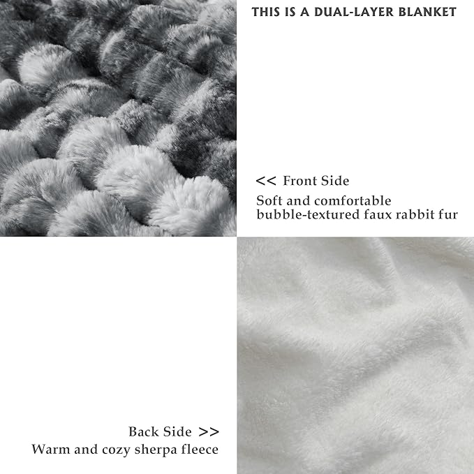 60x80 Inches Ultra-Soft Fuzzy Faux Fur Plush Twin Size Blanket - Thick, Warm Sherpa for Couch, Sofa, Bedroom, Camping - Decorative Blanket for Cozy Warmth, Bubble Light Grey Tie Dye