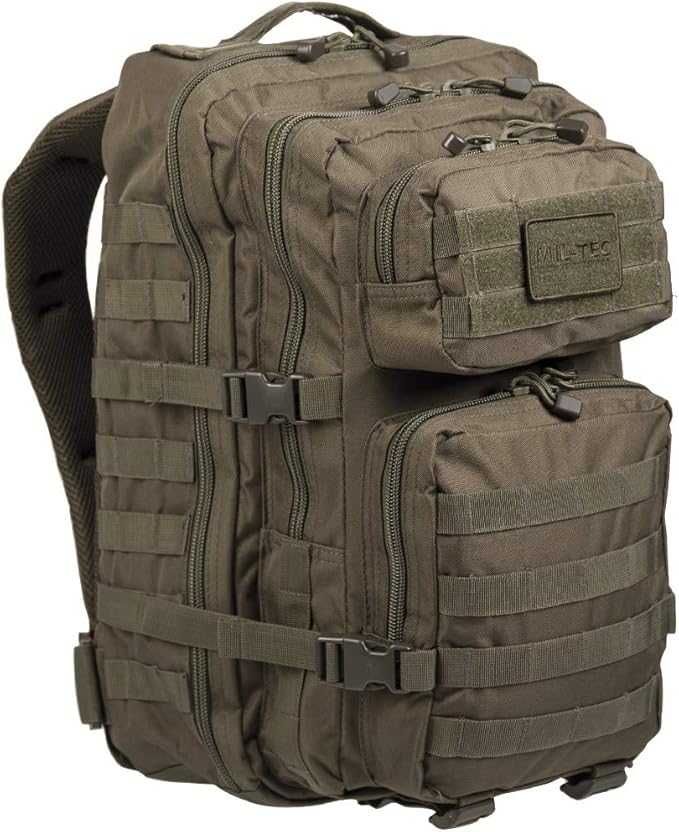 Mil-Tec Unisex Assault Pack - Rugged Durable Lightweight Ergonomic Versatile Tactical Outdoor Camping Hiking Backpack with Adjustable Padded Shoulder Straps & MOLLE Loops, Olive Drab, 36L