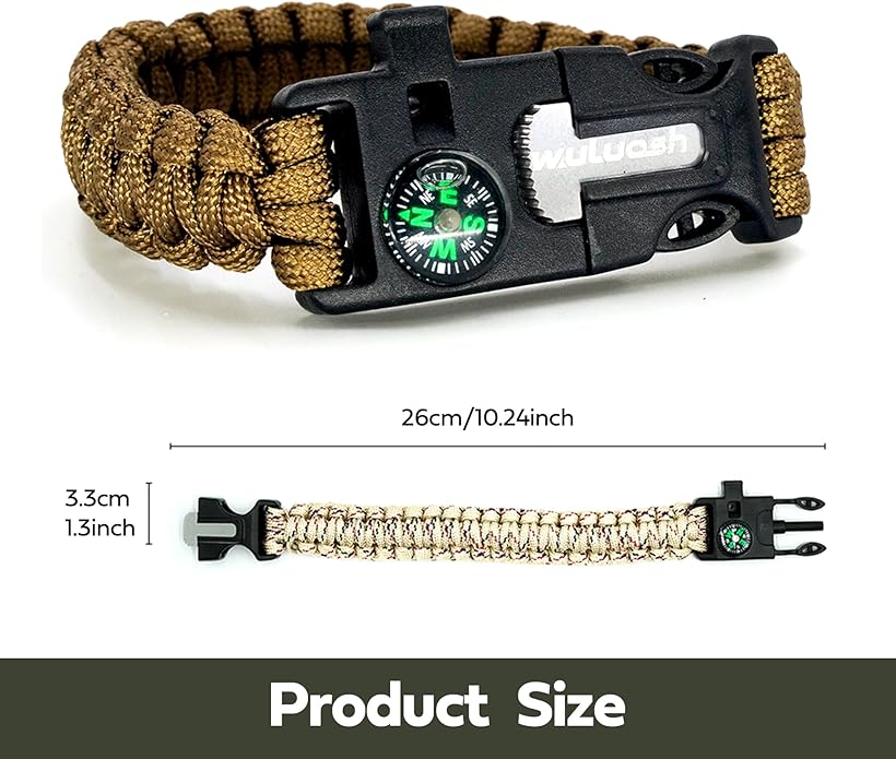 Survival Bracelet,Practical Five Functions, Fire Starter, Loud Whistle, Reliable Compass, Rope Cutter, Reliable Paracord