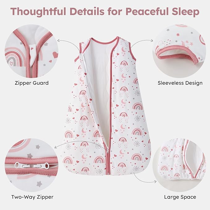 Baby Sleep Sack 18-24 Months, 2.5 TOG Cotton Winter Baby Wearable Blanket with 2-Way Zipper, Warm Soft Sleeping Bag for Toddler Boy Girl, XLarge Rainbow