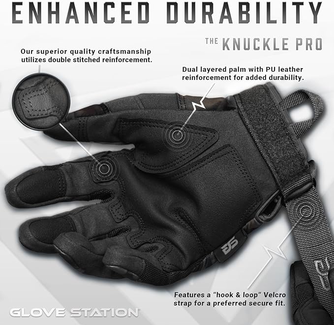 Glove Station Tactical Gloves for Men – Touchscreen Utility Gear with Hard Knuckle Protection Used in Motorcycle, Airsoft, Combat, Police, Shooting & Outdoor Work Black Multicam Small