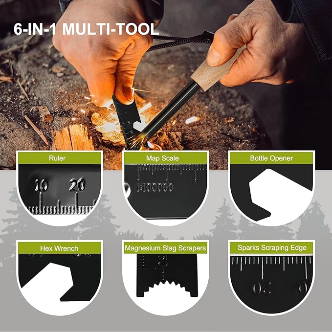 Fire Starter Kit with Ferro Rod & Tinder – Easy Survival Fire Starter for Camping, Hiking, Bushcraft & Emergency, Works in Rain, Wind & Cold, Perfect for Beginners & Outdoor Enthusiasts