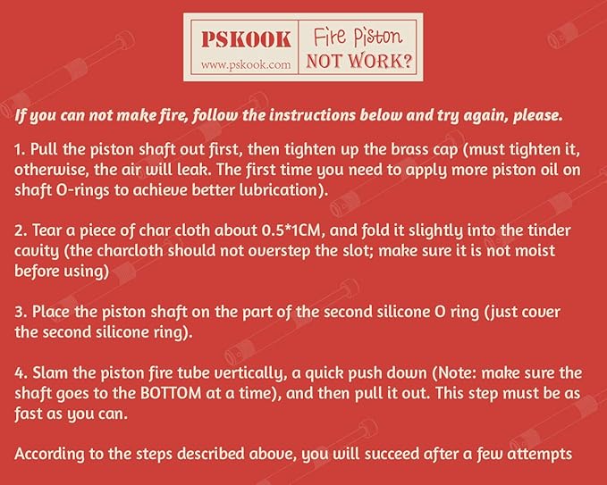 PSKOOK Metal Fire Piston Educational Campers/Survival/Preppers Scientific Lesson