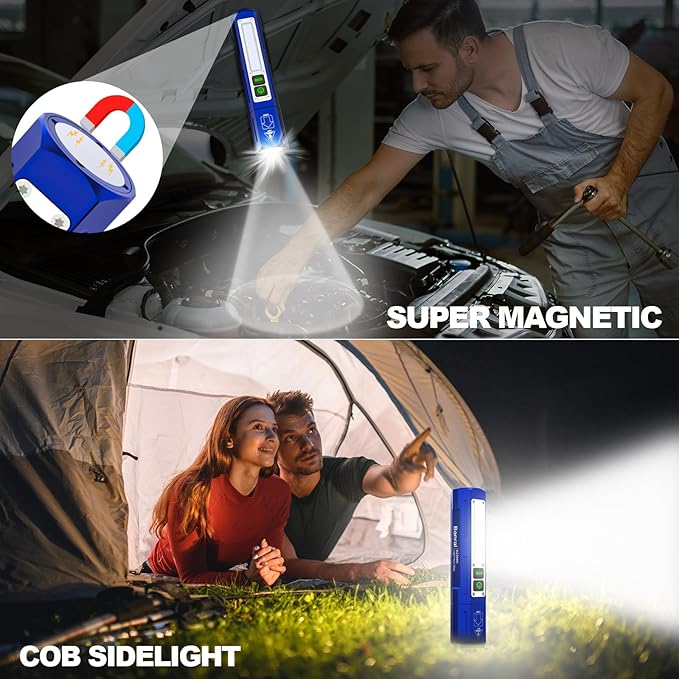 Banral Rechargeable Flashlights High Lumens - Super Bright Small Pocket Magnetic Flashlight, 8 Modes LED Tactical Flash Light, Dual Button Powerful Flashlight for Camping (1, Klein Blue)