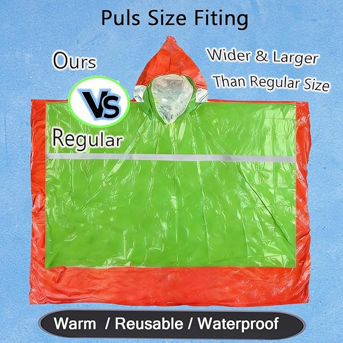 King Mills Plus Size Emergency Blankets for Survival, Thermal Blankets Survival with Hood, Ultralight Outdoor Mylar Emergency Blanket for Camping, Hiking. 2PK