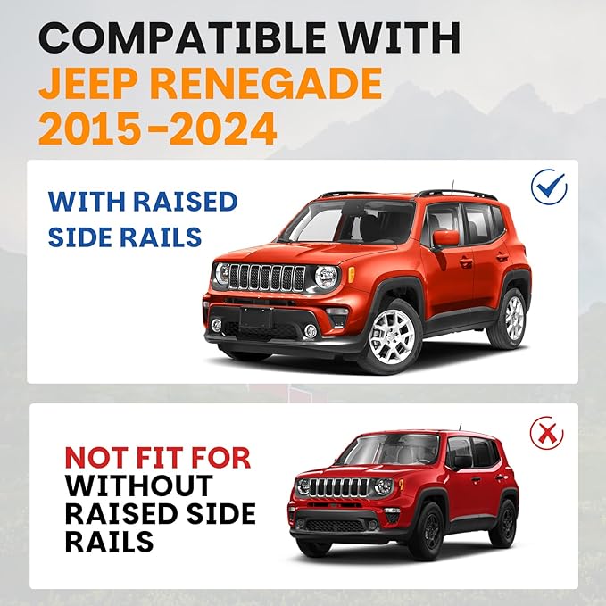 300LBS Roof Rack Cross Bars Compatible with Jeep Renegade 2015-2024, Heavy-Duty Aluminum Locable Crossbars Roof Rails Rooftop Cargo Basket Carrier Bag Luggage Canoe Kayak Bike
