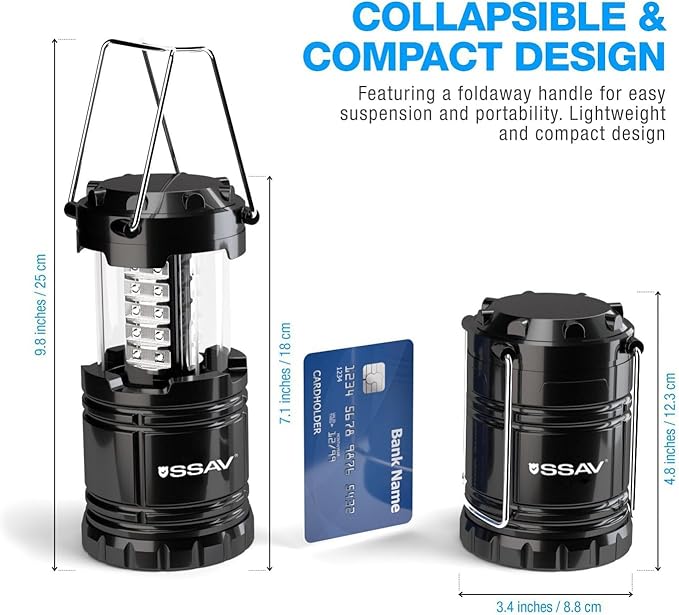 4 Pack LED Camping Lantern, LED Lanterns, Suitable Survival Kits for Hurricane, Emergency Light for Storm, Outages, Outdoor Portable Lanterns, Black, Collapsible | Batteries Included