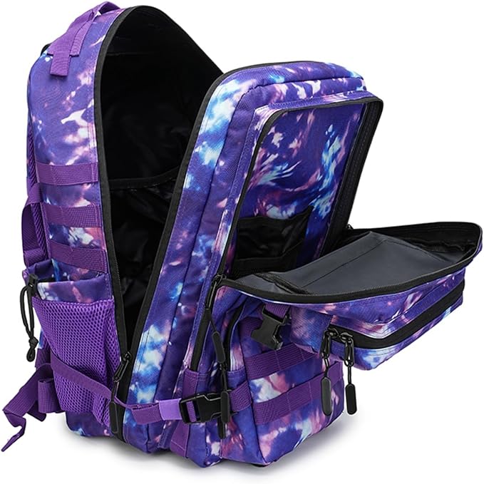 45L Military Tactical Backpack for Men & Women Bug Out Bag Assault pack Molle Daypack Hiking Trekking Rucksack (2.0 side pockets (purple tie-dye)