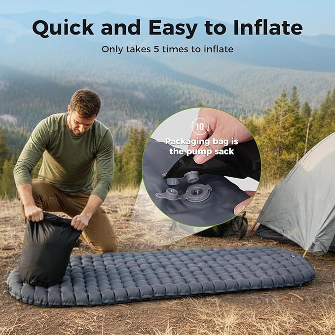 ATEPA ThermAir Mummy Backpacking Inflatable Sleeping Pad, 6.5 R-Value Insulated Ultralight Portable Sleeping Pad Thick Camping Mat with Pump Sack for Camping Backpacking Tent, Wide Long Size 72"x21"