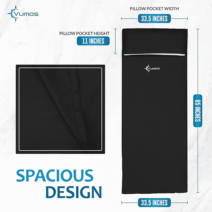Sleeping Bag Liner Travel Sheet with Full-Length Zipper, Lightweight Silk-Like Polyester Camping Liner with Pillow Pocket, Compact Sleeping Bag Insert for Travel, Backpacking & Hostels