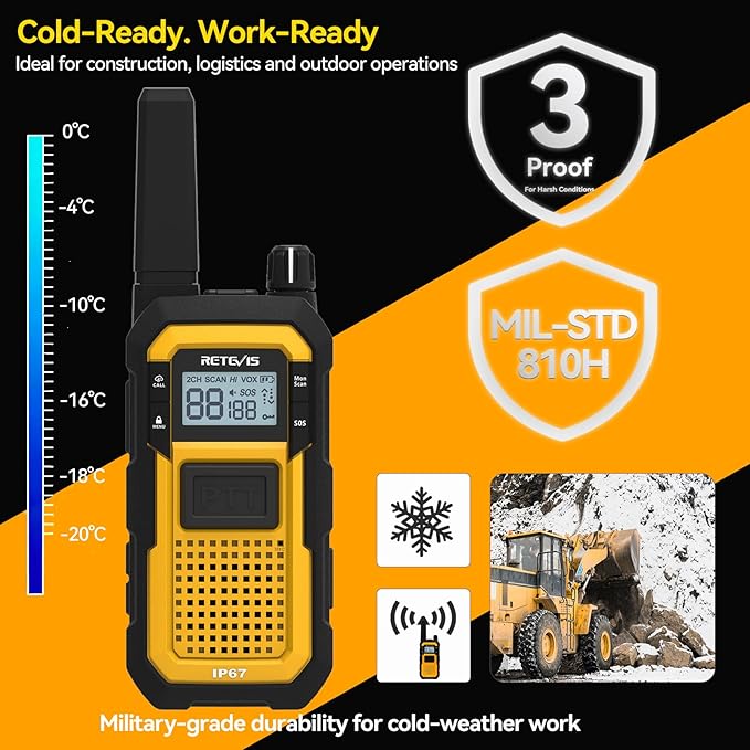 Retevis RB48 Heavy Duty Walkie Talkies, Waterproof Two Way Radio, Advanced Triple Proof & Floating, 2000 mAh, Emergency, 2 Way Radio Long Range for Job Site (4 Pack) Yellow