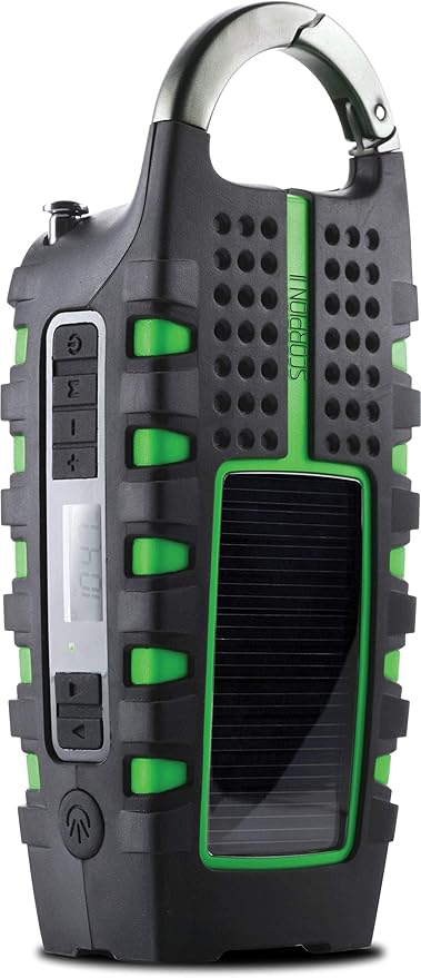 Eton - Scorpion II Rugged Multipowered Portable Emergency Weather Radio & Flashlight Green, Hand Crank, LED Flashlight, Smartphone Charger, Solar Power, 800 MAH Battery, Commitment to Preparedness