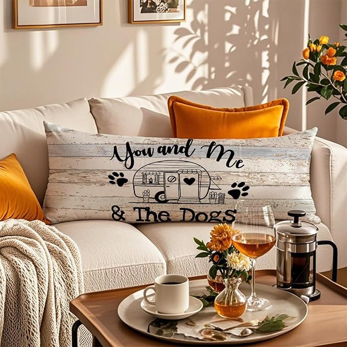 Rustic Camping 20x54 Body Pillow Cover, Camping Decor for Camper, Gifts for Campers Dog Lovers Women Men, You and Me the Dogs Decorative Long Body Pillow Cases for Bed Couch