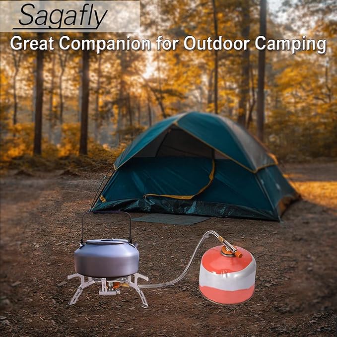 Portable Camping Gas Stove with 1LB Propane Tank Adapter, Foldable Camp Stove Backpacking Stove with Piezo Ignition for Outdoor Hiking Cooking Burner