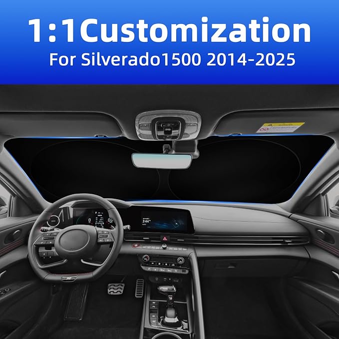 Side Window Sunshades for Chevrolet Silverado 1500 2014-2025, Front Window Shades Custom Fit for Chevy Accessories, Foldable Car Sun Shield with Steering Wheel Sunshade to Block UV Keep Car Cool