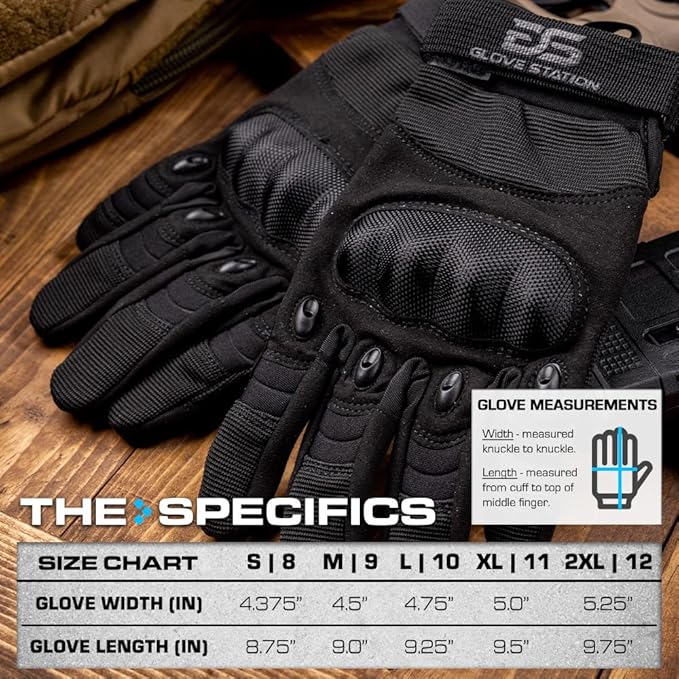 Glove Station Tactical Gloves for Men – Touchscreen Utility Gear with Hard Knuckle Protection Used in Motorcycle, Airsoft, Combat, Police, Shooting & Outdoor Work Black - Hard Knuckle XX-Large