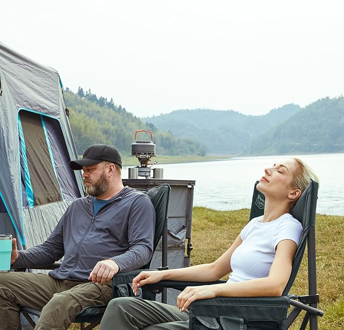 TIMBER RIDGE Oversized Folding Camping Chair High Back Heavy Duty for Adults Support up to 500lbs with Cup Holder, Side Pocket Cooler Bag 2 Pack
