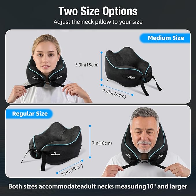 Teemour Neck Pillow for Traveling, Travel Neck Pillow for Airplane Travel Essentials Memory Foam Travel Pillow for Flight with 360° Support Portable, Design for Airplane, Car & Office
