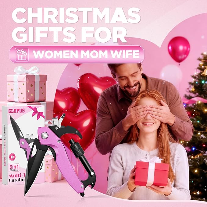 Valentines Day Gifts for Her, Multitool Carabiner, Birthday Gifts for Women Mom Wife, 6-in-1 Keychain Multi Tools With Window Breaker, Bottle Opener And Screwdriver, Survival Gear for Camping Hiking