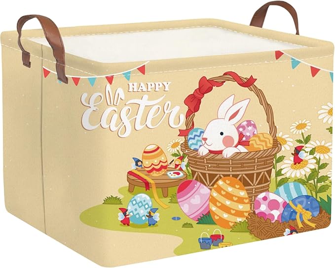 FXOLCSHE Rectangular Easter basket,Easter gift basket,Nursery Hamper,Collapsible waterproof baby toy storage box for Kids,Toy Organizer,Easter Home Decor,Gift Baskets(Flower basket Easter)