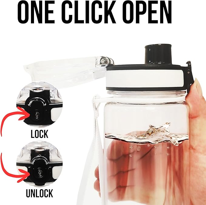 Clear Plastic Water Bottle | No Markings 32oz Chug Lid Sports Water Bottle | Leak Proof Re-Usable Flip Top Plastic Drinks Bottles for School, Office, Gym, Cycling, Exams (Clear-32oz)