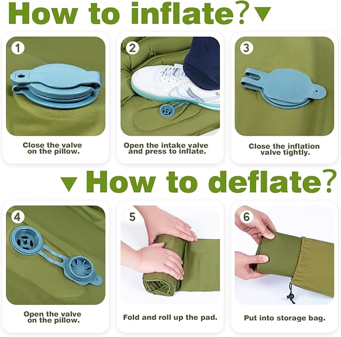 Camping Sleeping Pad, Camping Mat Thick Ultralight with Pillow, Built-in Foot Pump Self Inflating Sleeping Pad for Camping, Compact Camping Pad for Hiking, Backpacking, Travel Tent