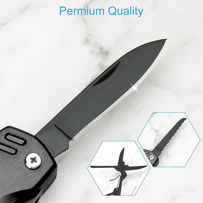 Bovgero Multitool Knife, 16 in 1 Pocket Knife, Handmade Multi Tool Knife, Birthday Christmas Gift for Men Women Him Her Boyfriend Girlfriend Dad Husband, Black