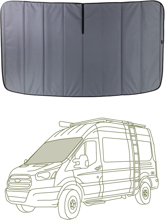 VanEssential Stealth Insulated Blackout Front Windshield Window Cover Designed for Ford Transit Van Medium and High Roof Year 2015 to Current - Charcoal Gray