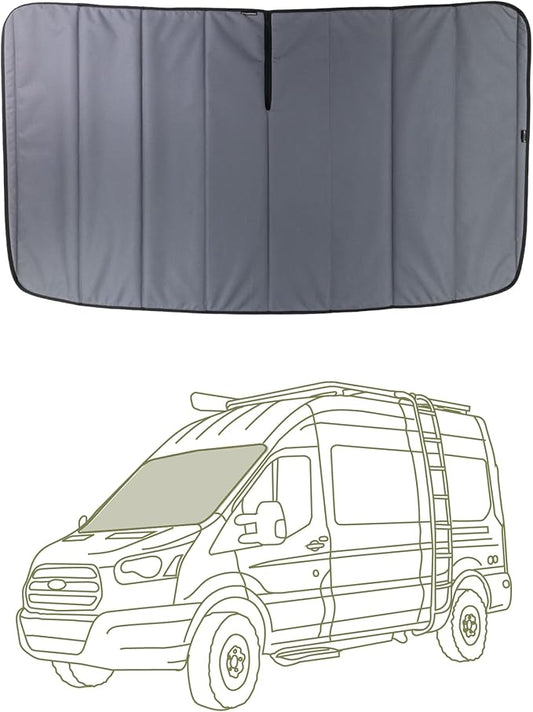 VanEssential Stealth Insulated Blackout Front Windshield Window Cover Designed for Ford Transit Van Medium and High Roof Year 2015 to Current - Charcoal Gray
