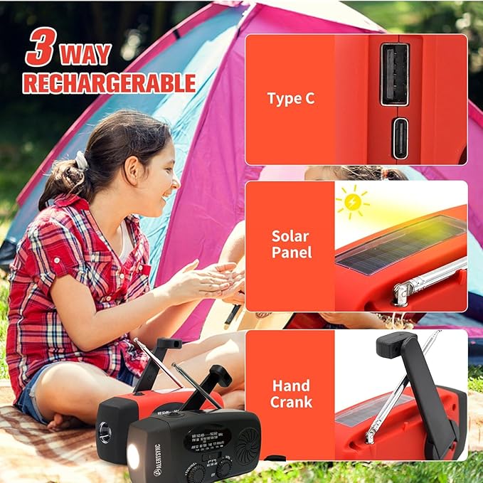iRonsnow Solar Emergency Hand Crank Weather Radio, Portable Self Powered NOAA AM/FM Radios with SOS Alarm LED Flashlight 5000mAh Smart Phone USB Charger for Camping (Black)