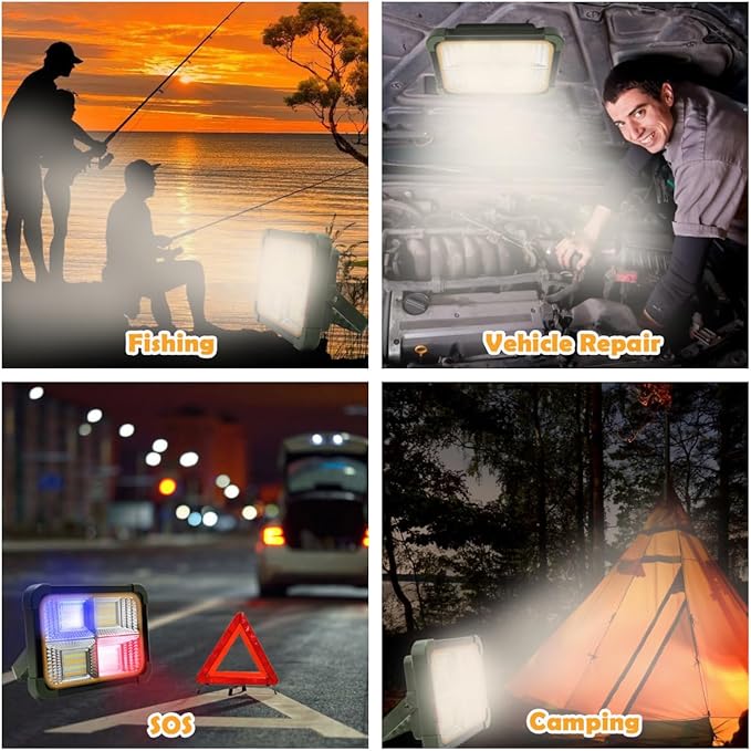 Solar Camping Lantern 200w Rechargeable Outdoor Light Travel Essentials with 6000mAh Emergency 5 Modes Portable LED Work Light Gifts for Camping Hurricane Survival