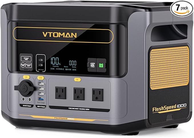 VTOMAN FlashSpeed 1000 Portable Power Station, 828Wh LiFePO4 Battery Solar Generator with Expandable Capacity 2376Wh, 1H Fast Charging(0-80%), 2000W Peak for Home Backup, Camping, Power Outages