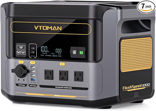 VTOMAN FlashSpeed 1000 Portable Power Station, 828Wh LiFePO4 Battery Solar Generator with Expandable Capacity 2376Wh, 1H Fast Charging(0-80%), 2000W Peak for Home Backup, Camping, Power Outages