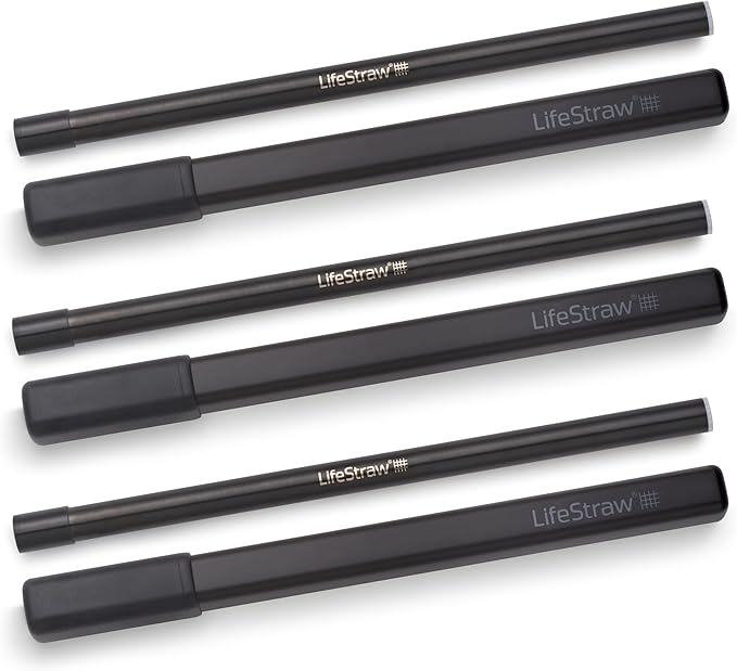 LifeStraw Sip 3-Pack, Reusable Stainless Steel Water Filter Drinking Straw with 3 Carry Cases, Removes Microplastics, Bacteria and Parasites for Travel and Everyday Use, Obsidian