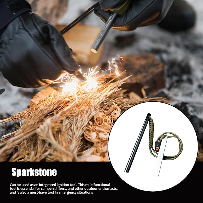 6 Inch Survival Fire Starter, Classic Ferro Rod Fire Starter 3/8 Inch x 6 Inch with Multi-Tool Long Strikes, Suitable for Camping & Hiking Outdoor Emergency