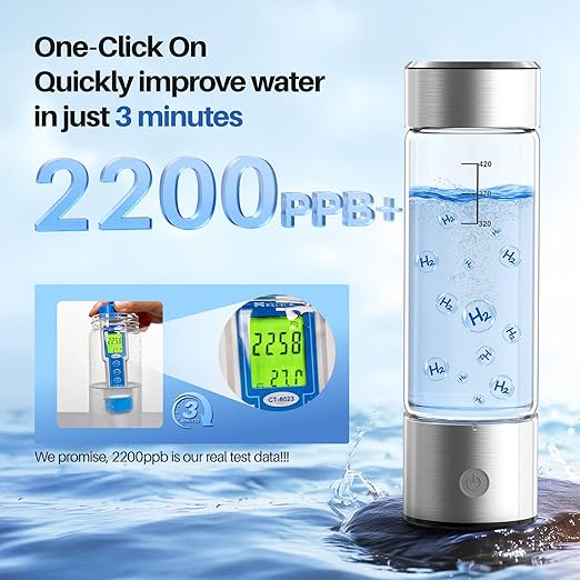 MOVOCA Hydrogen Water Bottle, 3Min 2200PPB Rapid Hydrogen Water Generator -SPE PEM Tech, 14OZ Portable Hydro Water Machine, Health Care Gifts for Husband, Wife, Family, Friends, Travel