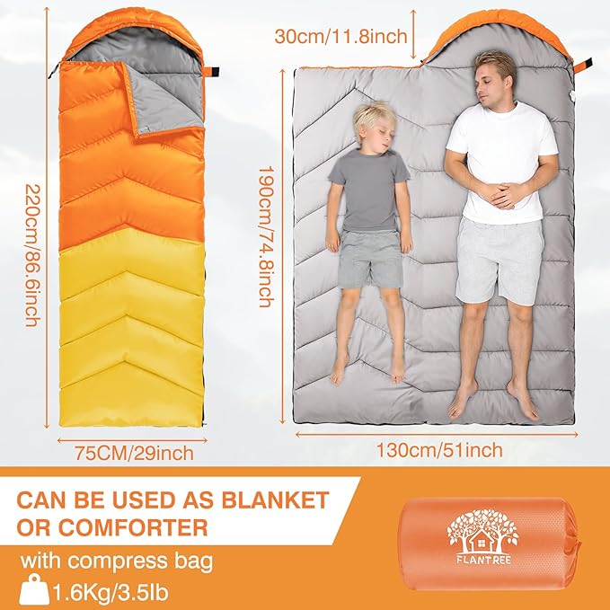 Sleeping Bag 4 Seasons Adults & Kids for Camping Hiking Trips Warm Cool Weather,Lightweight and Waterproof with Compression Bag,Indoors Outdoors Activities