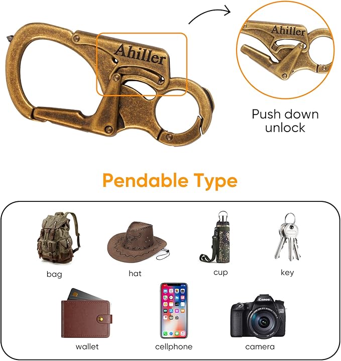 Ahiller Carabiner Keychain Clip, Double Lock Designed - Tungsten Steel Tip, Multifounction Tools for Camping, Hiking, Fishing, Outdoor Survival