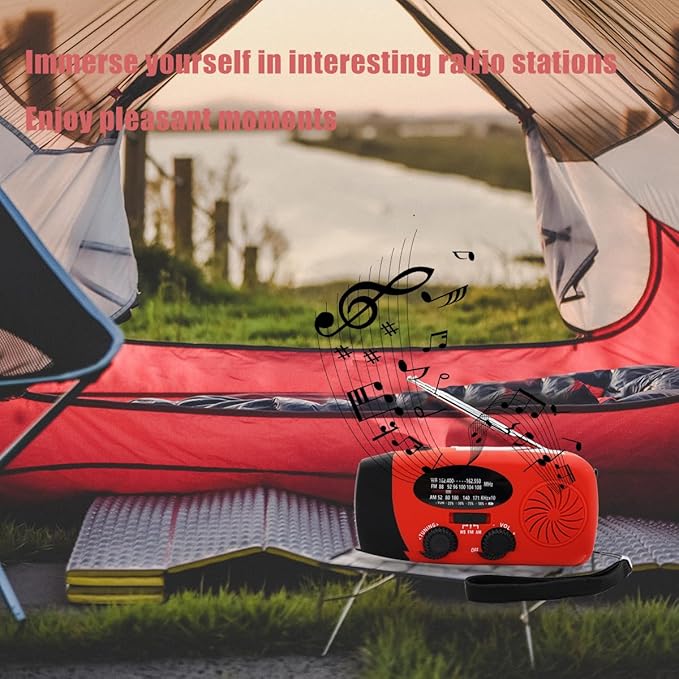 2024 Upgrade 5000mah Alertsync NOAA Weather Emergency Radio with Solar Charging, AM FM Hand Crank Windup Radio SOS Alarm LED Flashlight with Earphone Jack for Home, Camping, Survival Hurricane (Red)