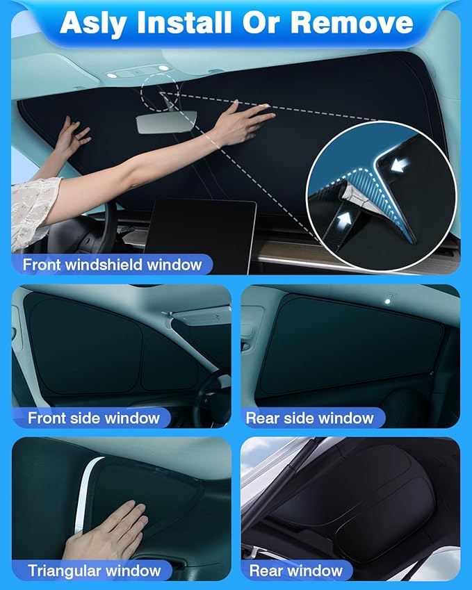 Ultra-Thickened Window Shades for Tesla Model Y 2020-2024 (Not fit for Juniper) Accessories for Model Y Side Window Cover Window All Window Front Windshield Side Window Full Set 8PCS